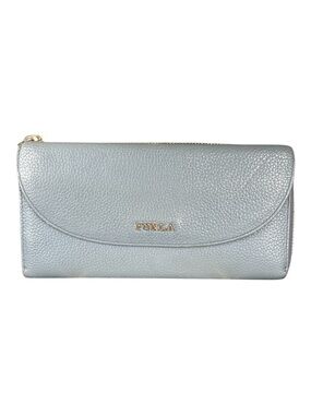 FURLA Blue/Gray Leather Flap/Corner Zip Wallet